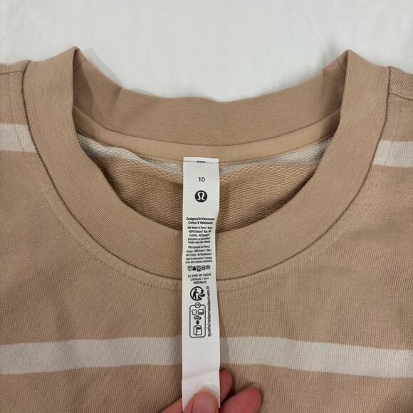 NWT Lululemon Perfectly Oversized Cropped Crew Stripe Cafe Au Lait White Opal - Picture 2 of 10